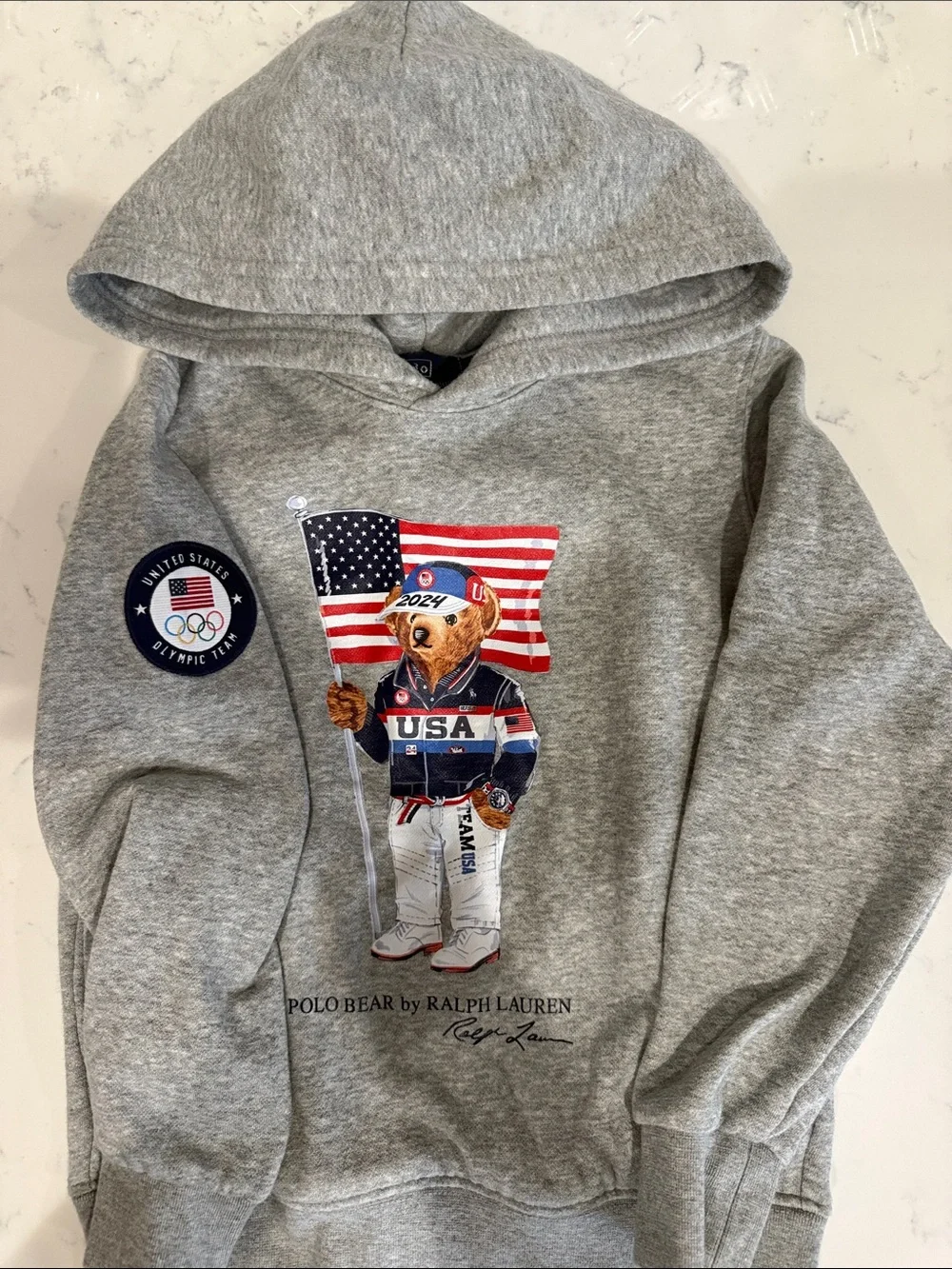 usa flag hoodie ralph lauren usa hoodie Kids Ralph Lauren Grey Polo Bear USA Flag Hoodie